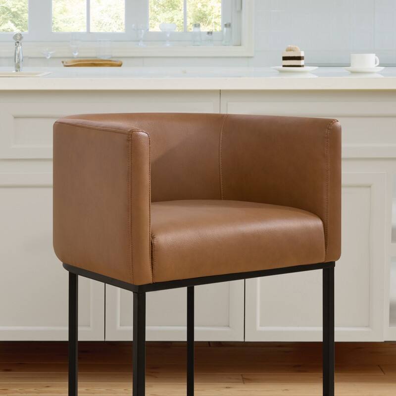 Spruce & Spring Modern Upholstered Barrel Counter Bar Stool with Arm