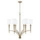 preview thumbnail 1 of 6, Abbie 31" 6-light Chandelier w/ White Fabric Stay-Straight Shades Aged Brass