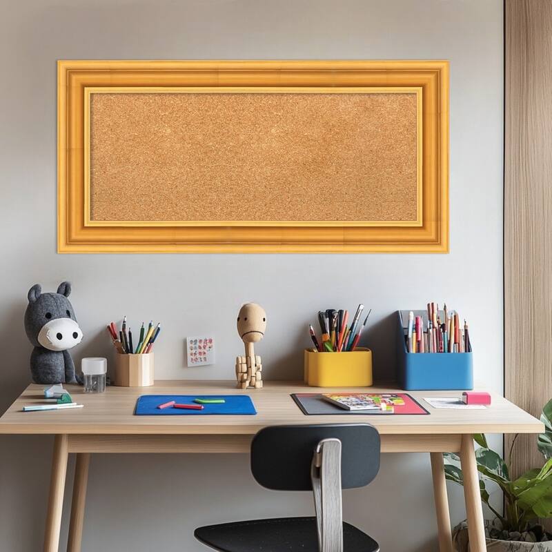 Sierra Gold Wood Framed Cork Board - Bulletin Board, Organization Board, Pin Board