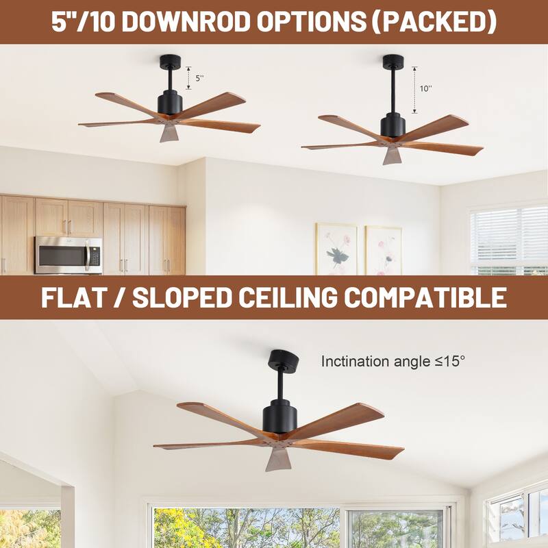 Sofucor 60 Inch Solid Wood Ceiling Fan with Light and Remote, Reverse Functions, Integrated Light Optional