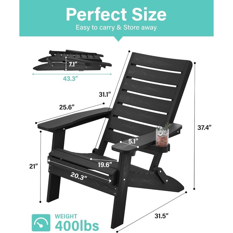 WINSOON HIPS Folding Adirondack Chairs with Arc Back & Cup Holder Set Of 4