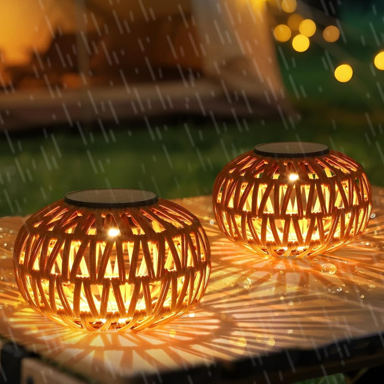 2 Pack Solar Lanterns Outdoor Waterproof, Outdoor Table Lamp Decor, Rattan Solar Lights Decorative, Lantern Lights Outside