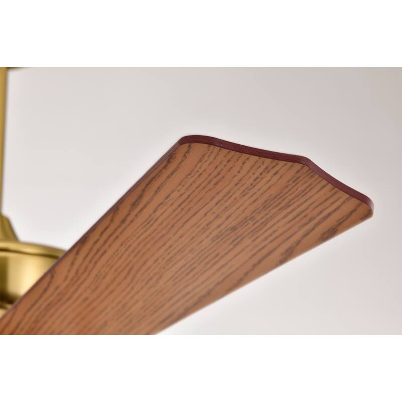 Pagamon Brass 3-Light 5-Blade Wooden Lighted Ceilng Fan with Opaque Glass Weave Shade