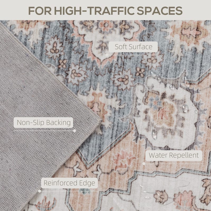 HOMCOM 4x6 Area Rug, Vintage Machine Washable Rug, Non-Slip Floor Carpet for Living Room, Bedroom, Dining Room, Home Office