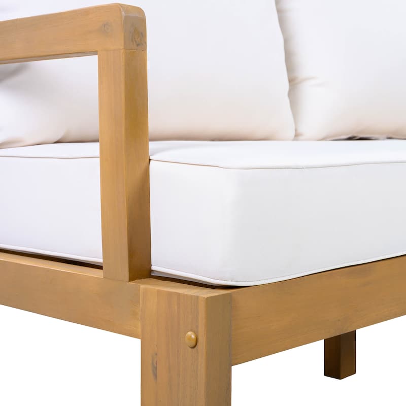 Christopher Knight Home - Modern Outdoor Acacia Wood 3-Seater Patio Sofa with Removable Water-Resistant Cushions