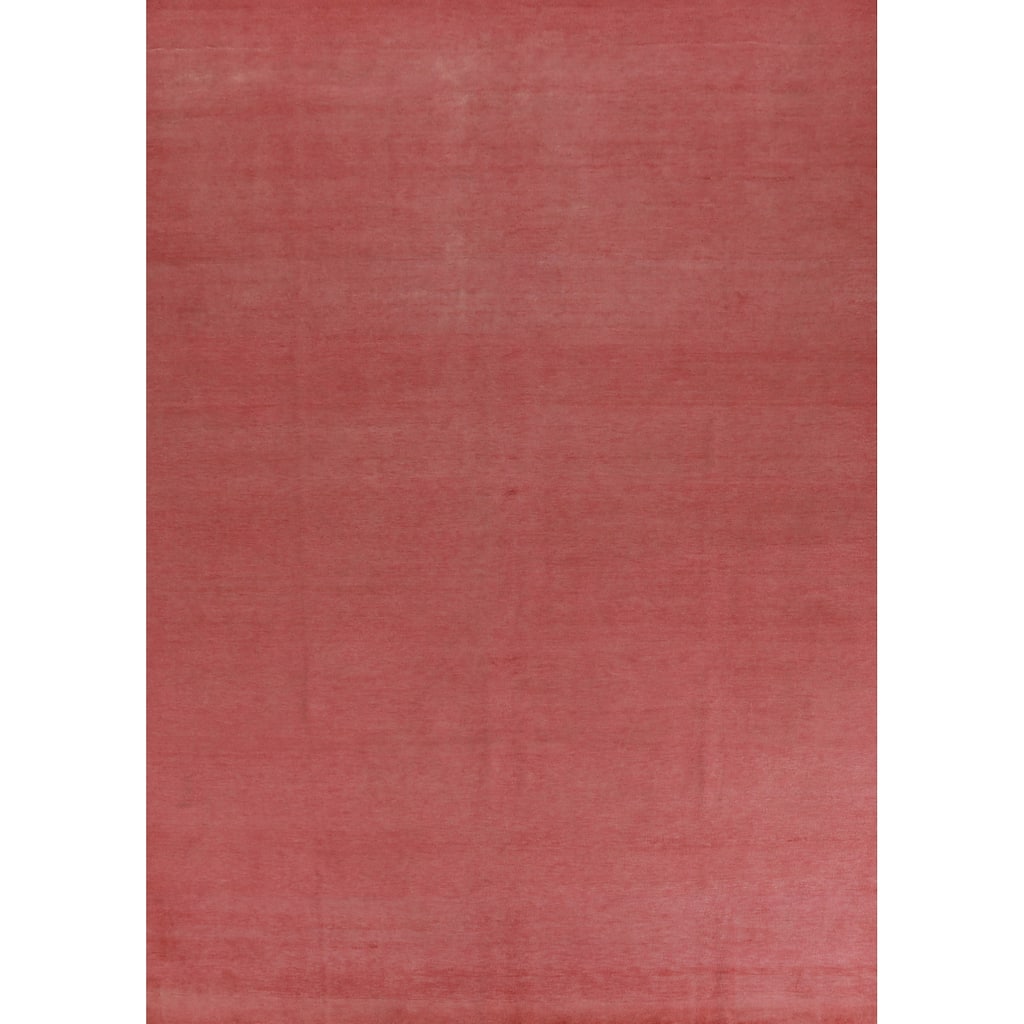 Hand Knotted Oriental 100% Wool Carpet Modern Solid Pink Gabbeh Area Rug - 11' 9'' X 9' 1''