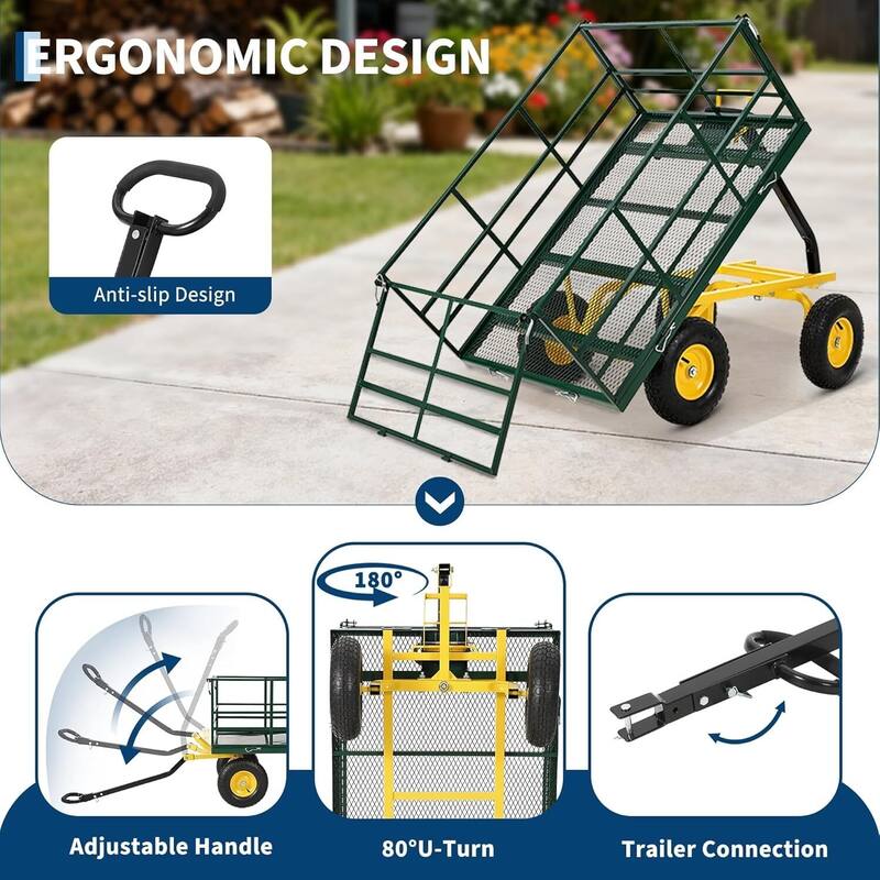 Heavy Duty 3-in-1 Yard Garden Wagon Cart with Removable Side Panels for Outdoor Lawn, Yard, 1500 LB Load