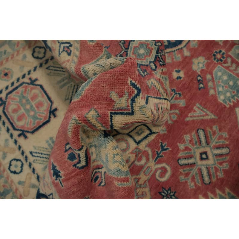 Hand Knotted Oriental 100% Wool Carpet Traditional Geometric Pink Kazak Area Rug - 11' 10'' X 8' 9''