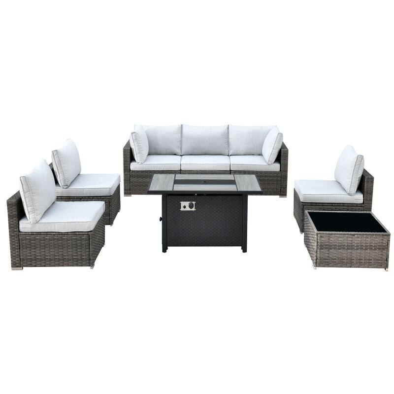 XIZZI 8-piece Patio Wicker Furniture Sectional Set with Firepit