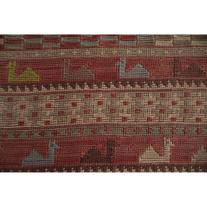 Hand Woven Oriental 100% Wool Carpet Traditional Tribal Beige & Ivories Sumak Area Rug - 7' 1'' X 4' 6''