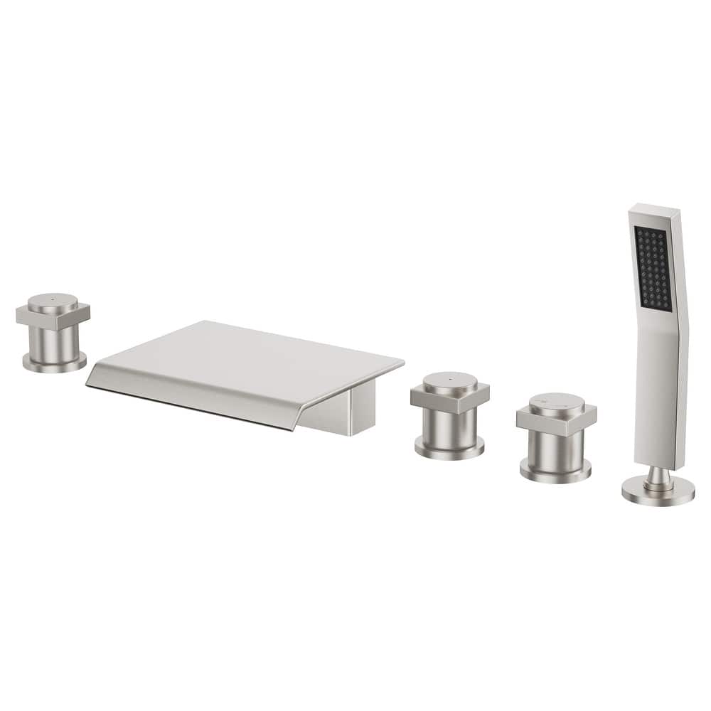 3-Handle Deck-Mount Bathtub Faucet Waterfall Roman Tub Faucet with Hand Shower