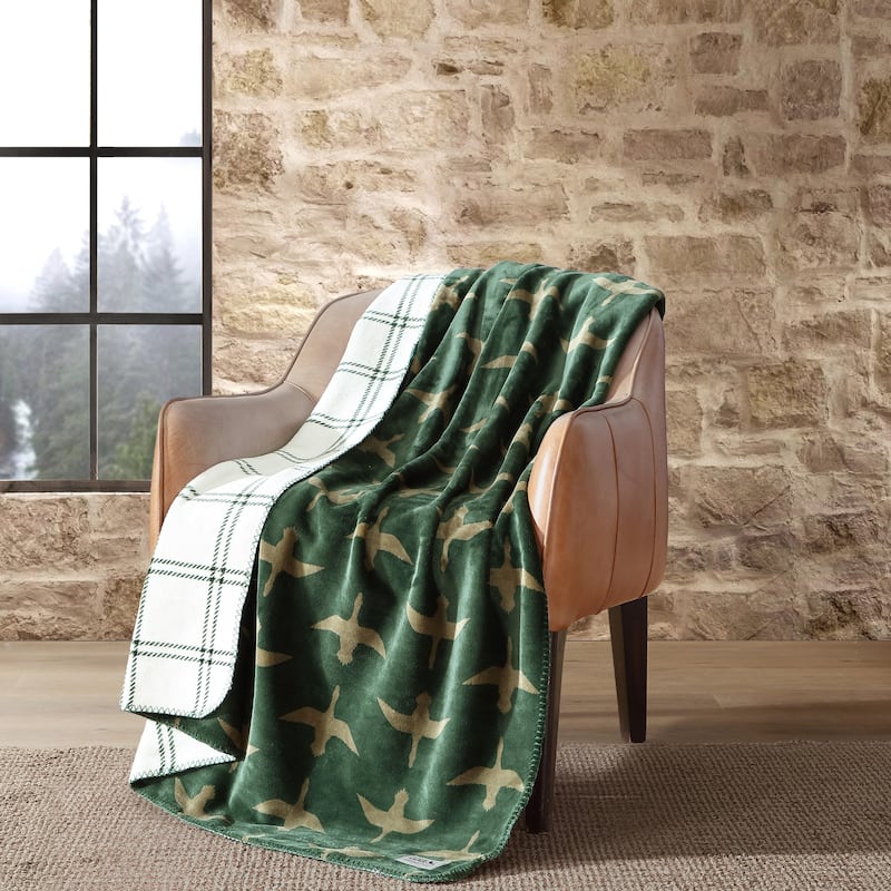 Eddie Bauer Printed Reversible Ultra Soft Plush Throw Blanket - Geese Green