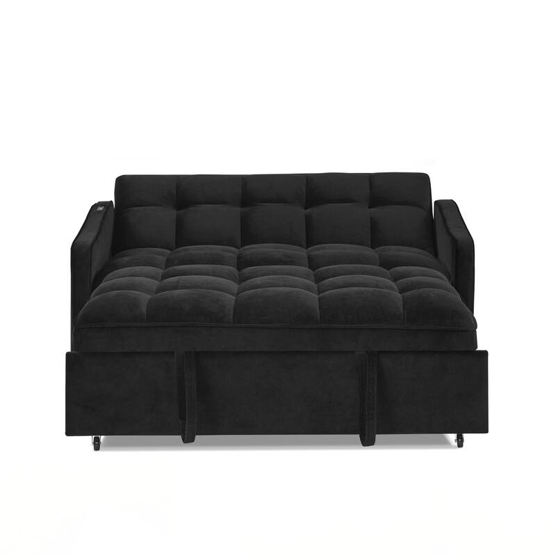 Loveseats Sofa Bed with Pull-out Bed,Adjsutable Back and Two Arm Pocket