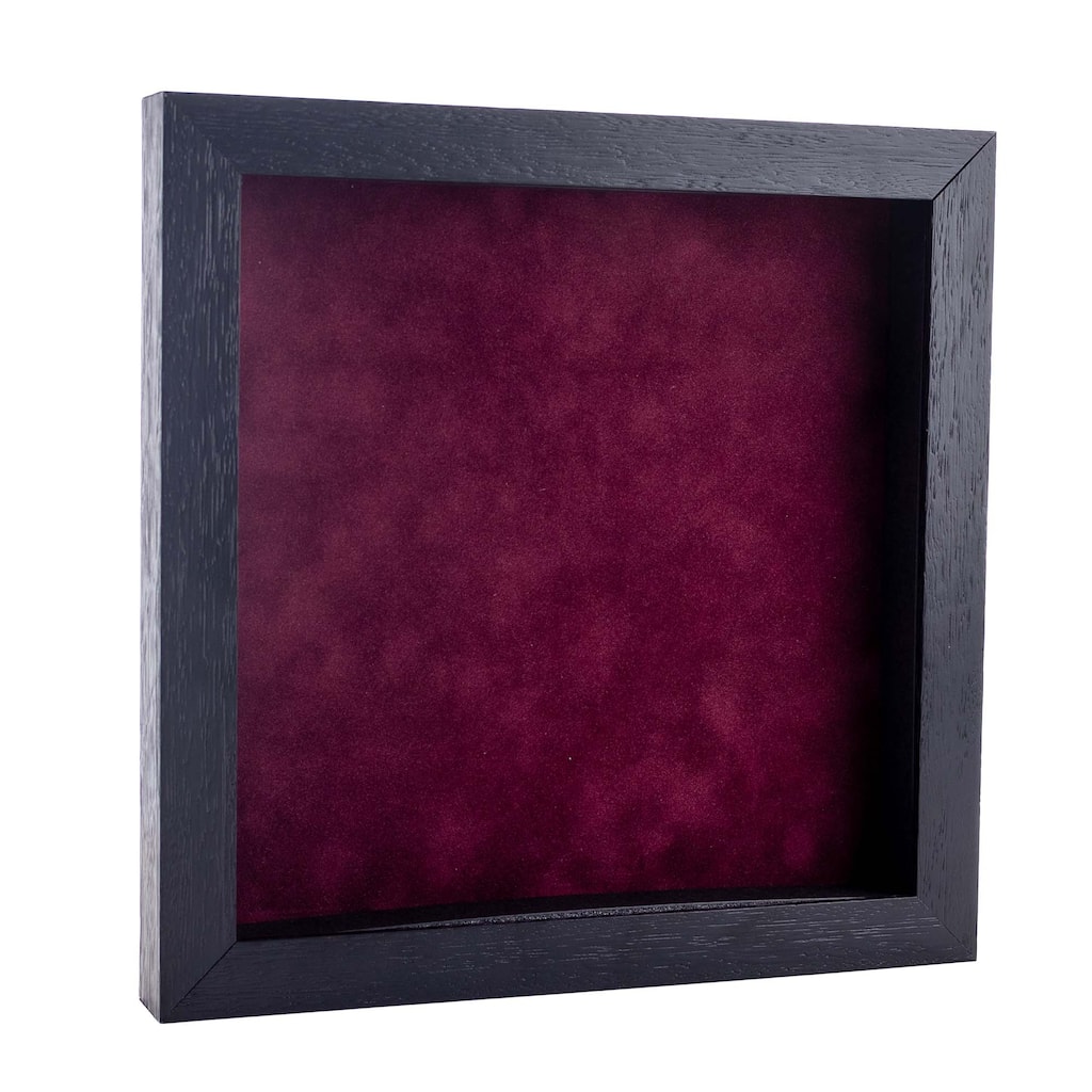 13x13 Shadow Box Frame Textured Black Wood Includes a Dark Berry Real Suede Texture Acid-Free Backing Board
