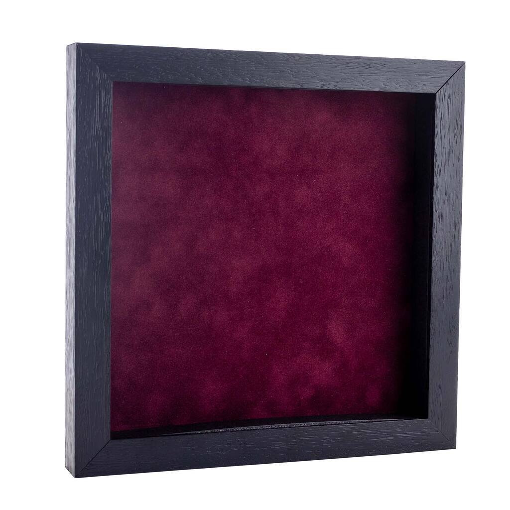 4x4 Shadow Box Frame Textured Black Wood Includes a Dark Berry Real Suede Texture Acid-Free Backing Board