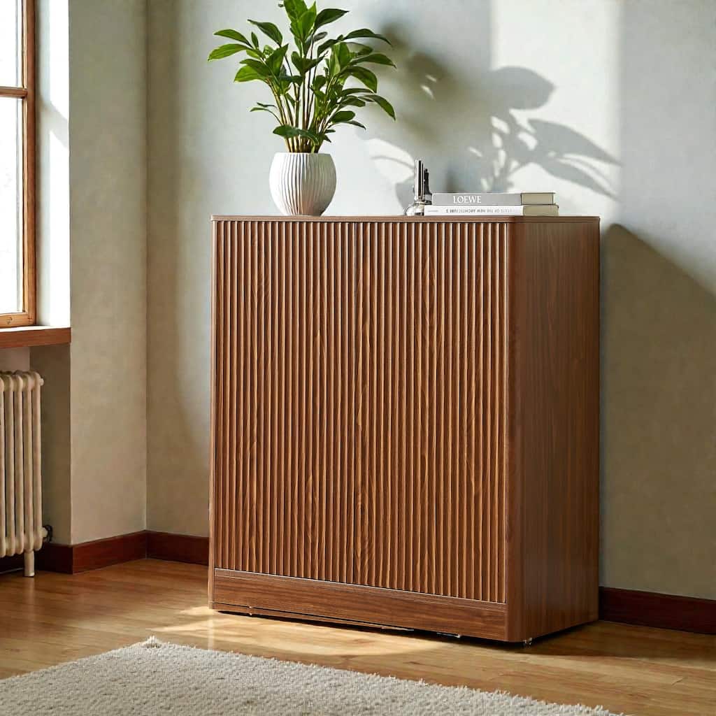 31.5 Inch Modern Wavy Sideboard Cabinet, 2 Door Curved Storage Console with Wood Grain Top