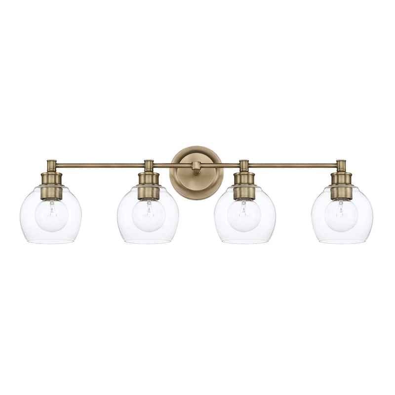 Mid-Century 32-inch 4-light Bath/ Vanity Fixture w/ Clear Glass - Aged Brass