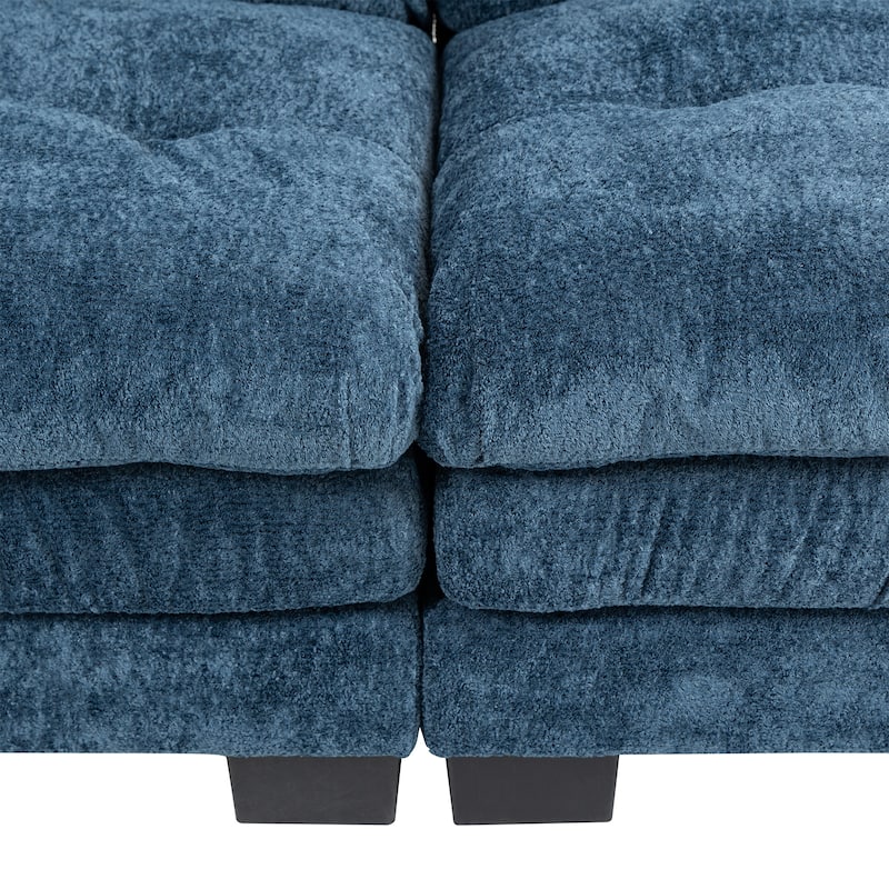 Two-seat Modular Blue Chenille Sofa for Living Room