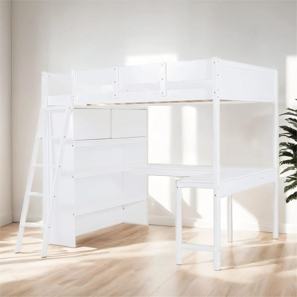 slide 2 of 37, Full Size Loft Bed with Desk and Shelf