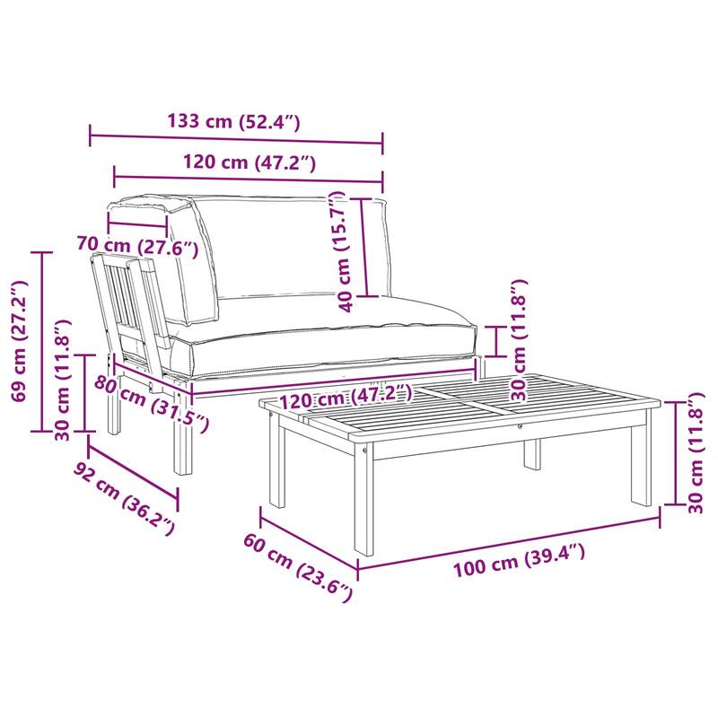 vidaXL Sofa Set with Cushion Plain 2 pcs Anthracite Solid Acacia Wood - 52.36 x 36.22 x 27.17 in