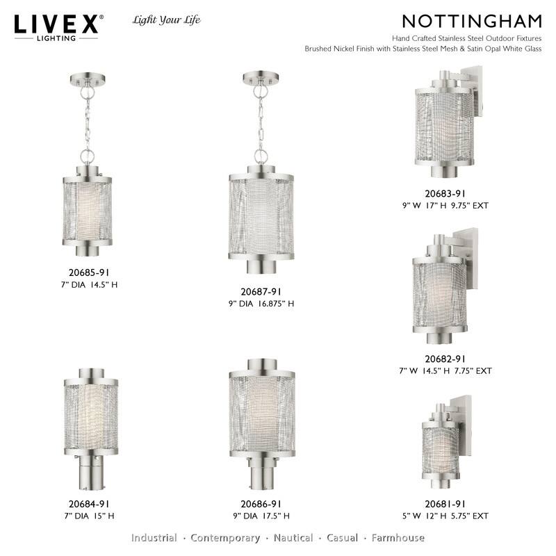Livex Lighting 1-light Brushed Nickel Outdoor Chain Lantern, 20685-91 - 7" Dia x 14.5" H