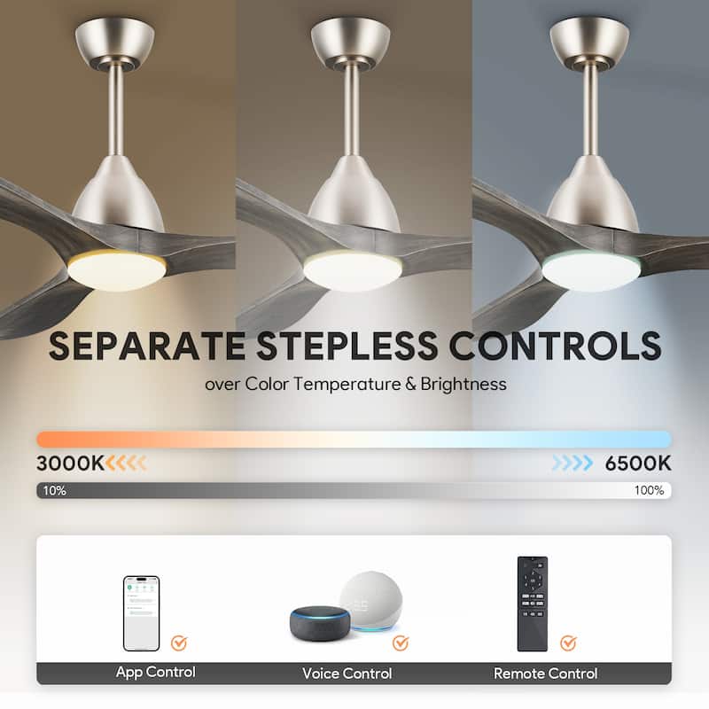 CO-Z Mid-century Modern 3 - Blade Smart LED Ceiling Fan with Dimmable Light and Remote