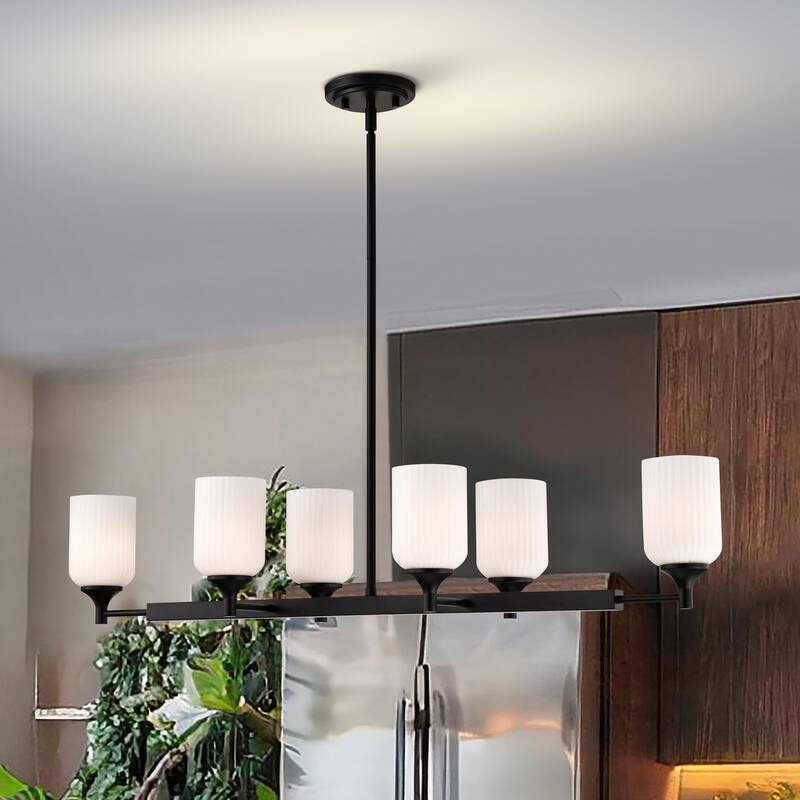Solara 6 Light Island Pendant Matte Black Finish Frosted Ribbed Glass - Matte Black