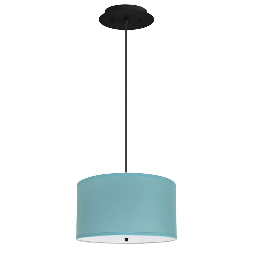 14" W 2 Light Pendant Island Paridise Blue Shade with Diffuser, Black Cord