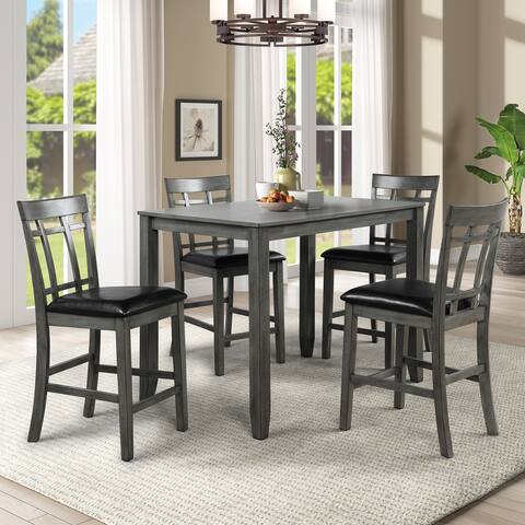5-Piece Vintage Wood Dining Table Set, Rectangular Counter Height Table and 4 Upholstered Chairs