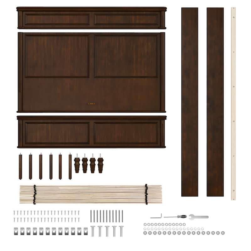 Queen/King Size Classic Wooden Bed Frame with Raised Panel Headboard and Footboard