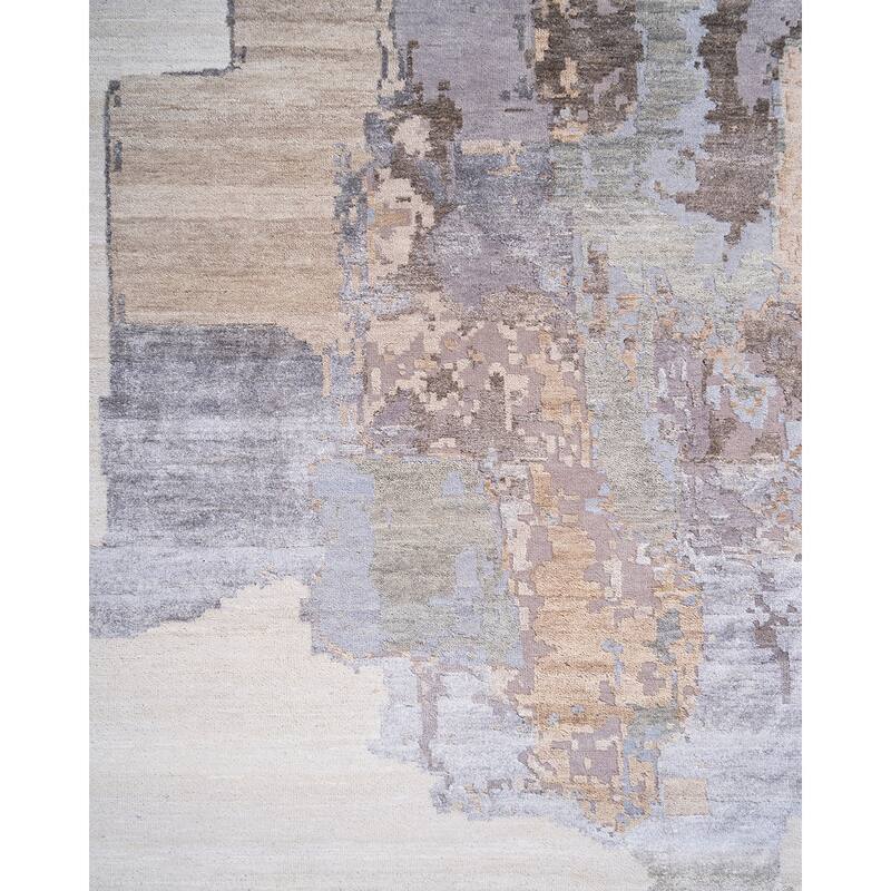 Overton Hand Knotted Wool Vintage Inspired Modern Contemporary Modern Beige Area Rug - 10' 1" x 8' 1"