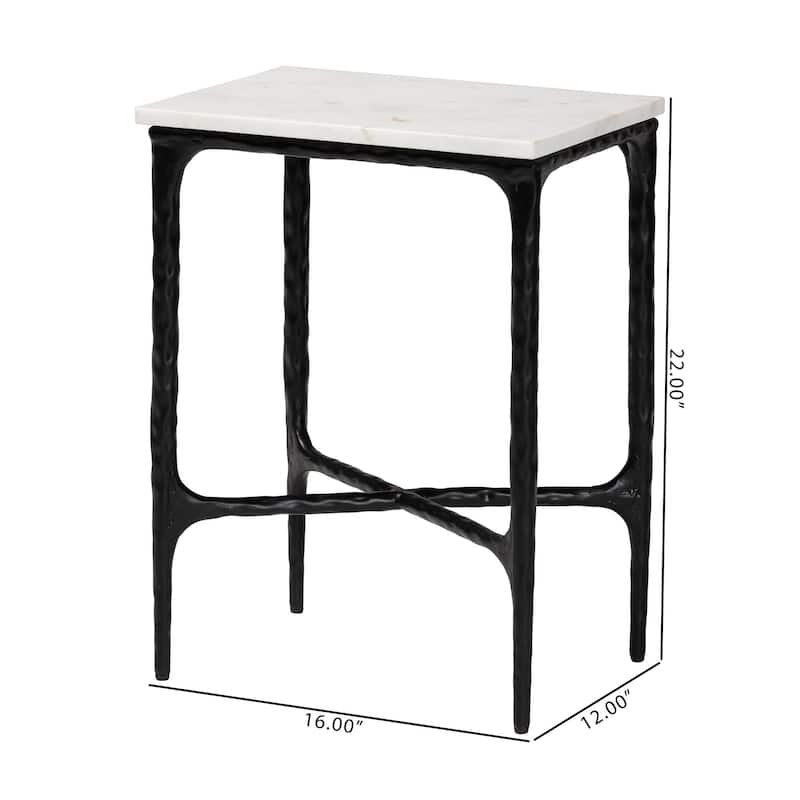 Akanji Marble End Table - Modern Rustic Accent Table with Hand-Forged Metal Frame for Living Room or Seating Areas