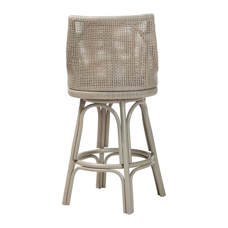 Bella Swivel Rattan Counter Stool with Cushion - Handwoven Wicker Kitchen Island Seating with Backrest and Footrest