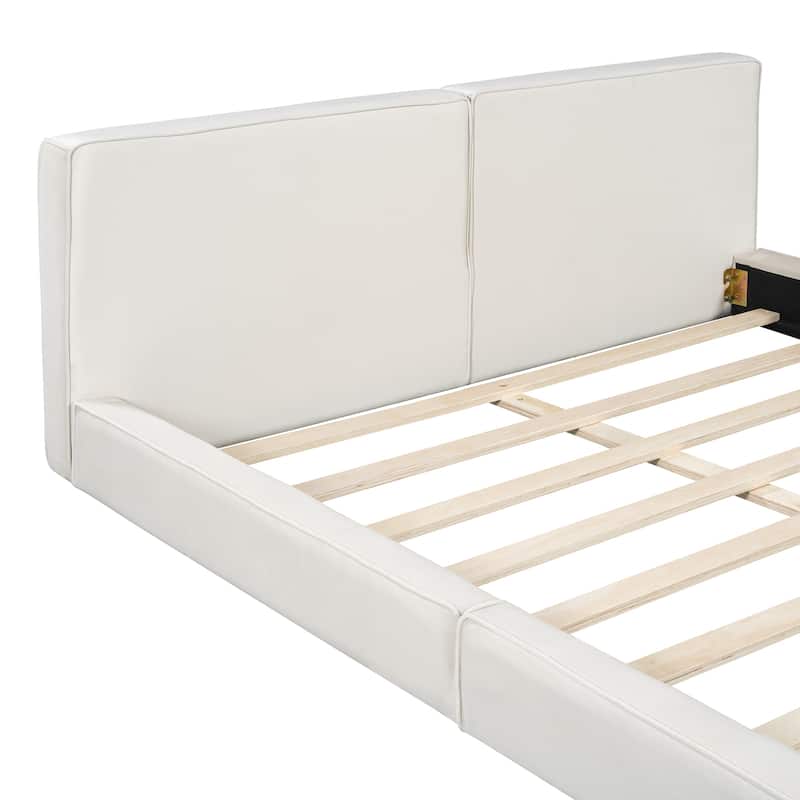 Beige Queen Size Upholstered Platform Bed with Velvet Fabric and Solid Frame