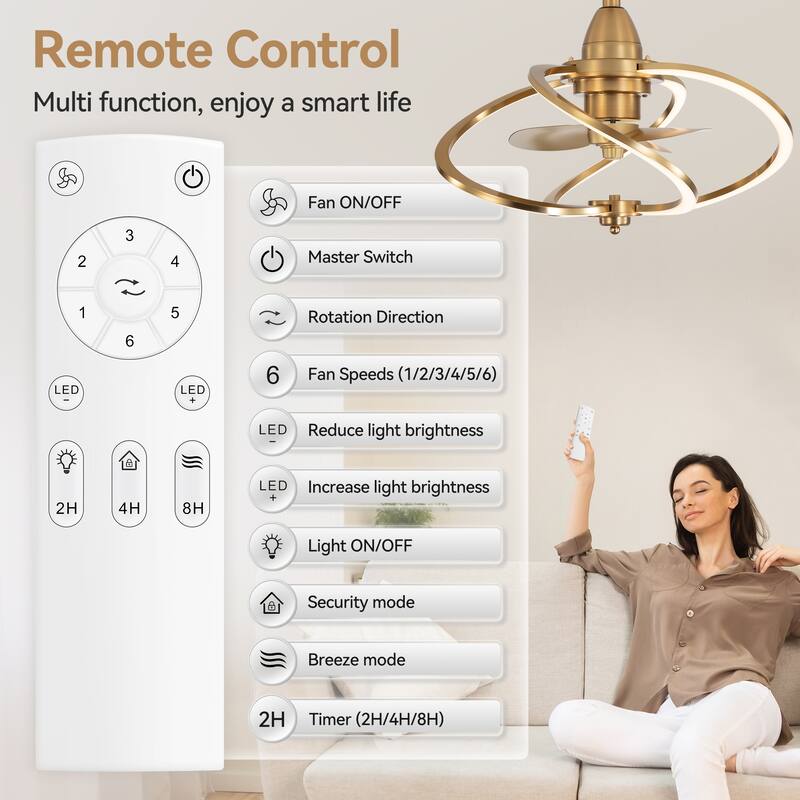 20" Modern 3-Blade Dimmable LED Ceiling Fan with Light Kit and Remote