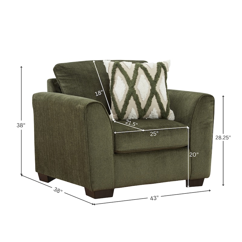 Roundhill Furniture Marvella Living Room Armchair with Mosswood Chenille Upholstery and Textured Accent Pillow