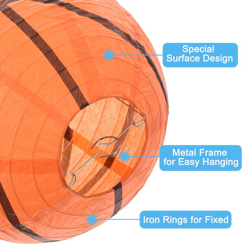3Pcs Basketball Paper Lantern for Party Decorations, Orange Black - Orange Black