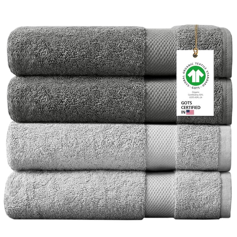 Delara Organic Cotton Luxuriously Bath Towel, GOTS & OEKO-TEX Certified, Feather Touch Technology, 650 GSM, Quick Dry 30"x58" - 4 Pack  GLG