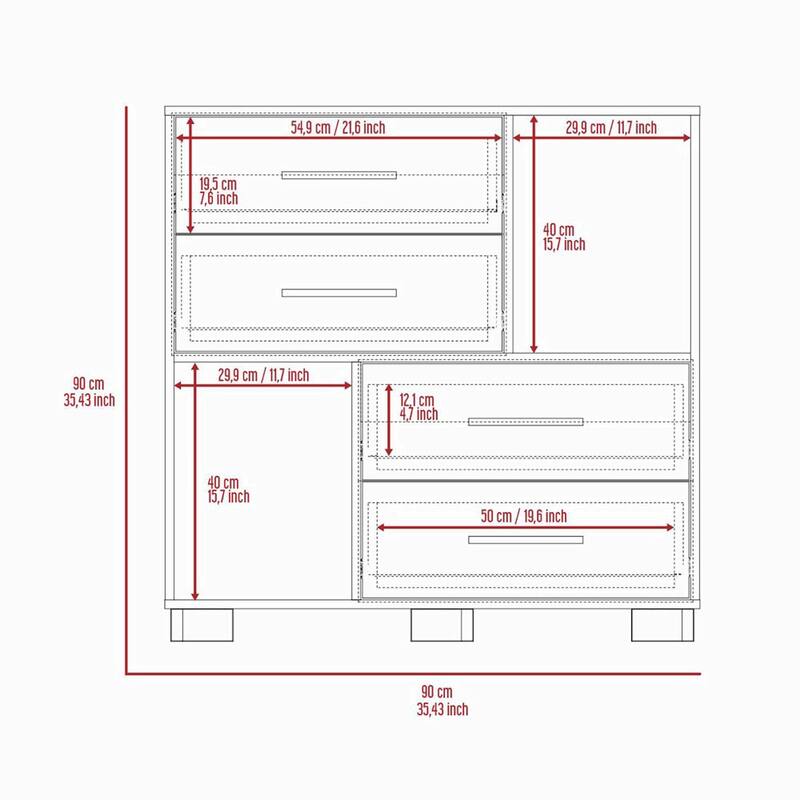 Dresser, Two Open Shelves, Four Drawers -Black