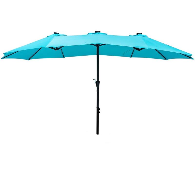 Ainfox 15-foot Double-sided Solar LED Lighted Patio Umbrella - blue