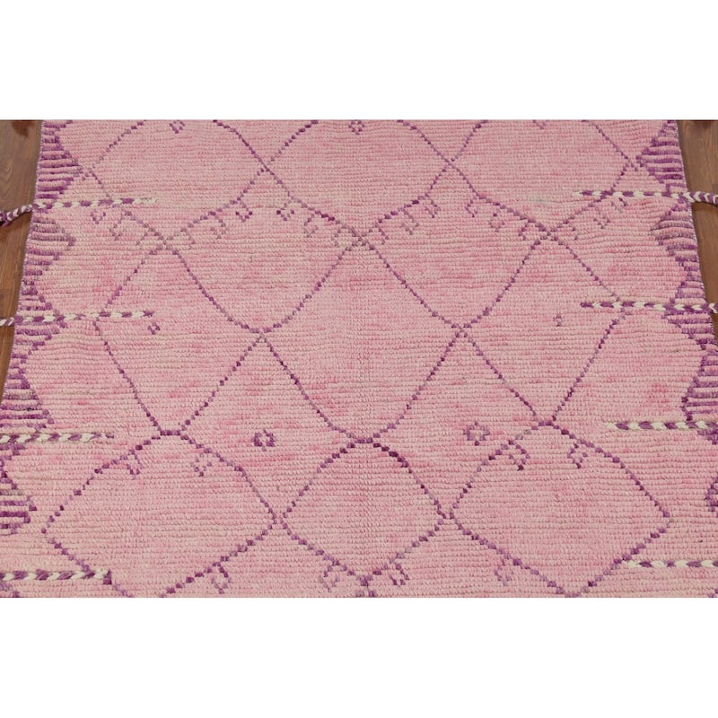 Pink Moroccan Oriental Area Rug Handmade Wool Carpet - 4'11"x 7'5"