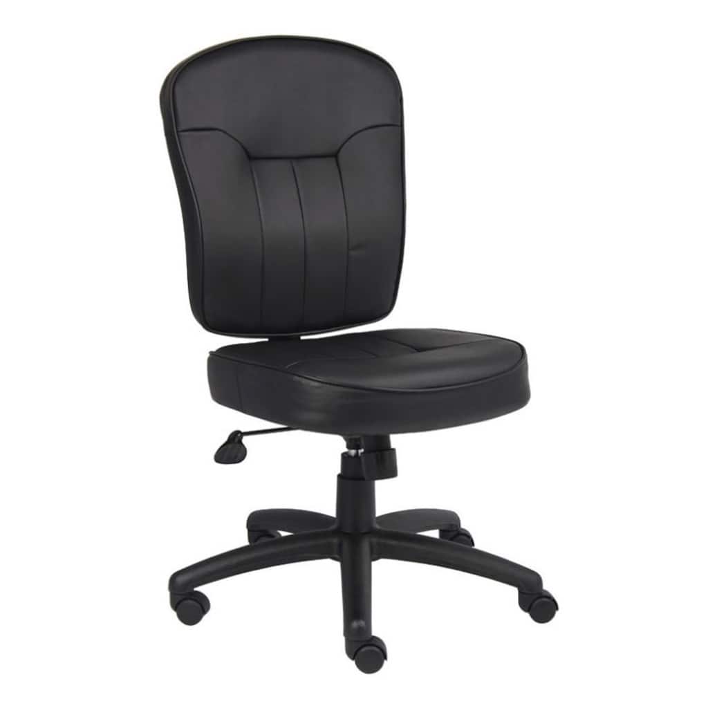 Sera Modern Task Chair, Mid Back Black LeatherPlus, Large Cushions