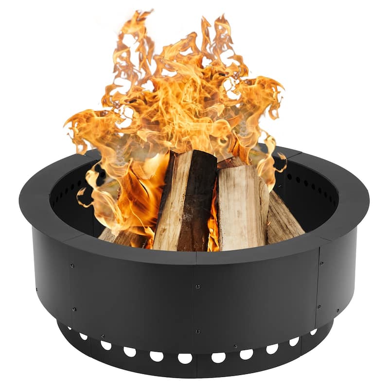 Aoodor Round Smokeless Fire Pit Ring, 36 Inch Double Layer Heavy Duty Metal Fire Pit Insert Liner - N/A