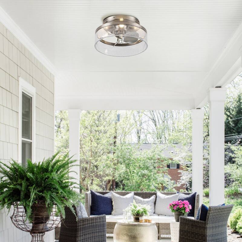 13" Modern Sand Nickel Flush Mount Ceiling Fan with LED Light and Remote