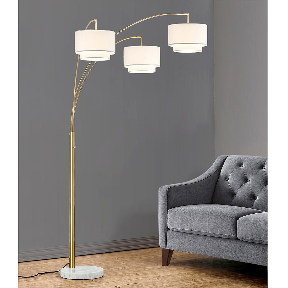 Broadway 83"H 3 Light Arch Floor Lamp, Antique Brass Finish