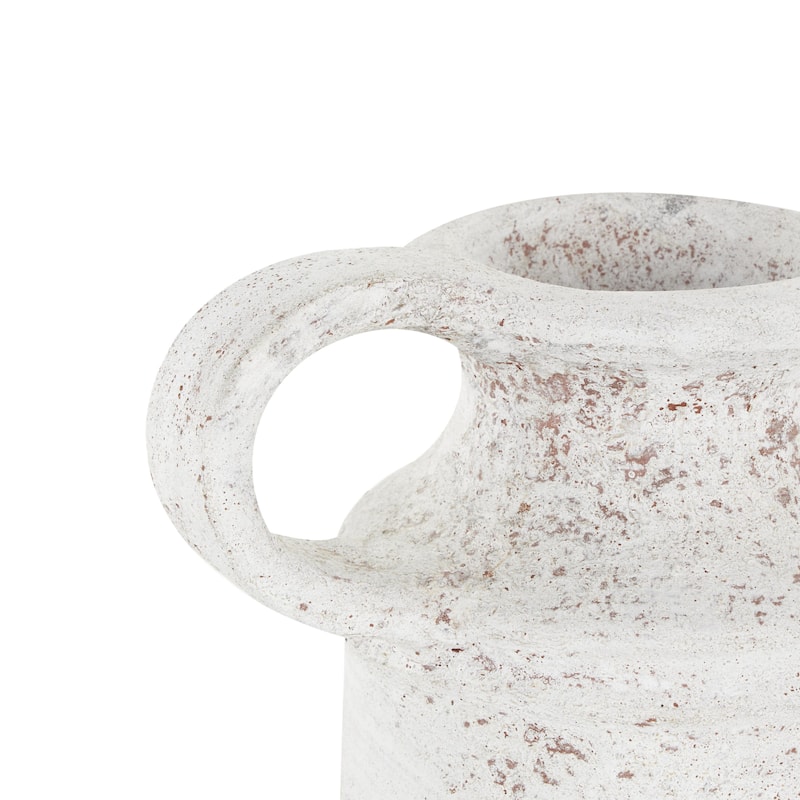 Ceramic Antique Style Textured Decorative Vase with Terracotta Accents and Ring Handle - White - Roche River Decor