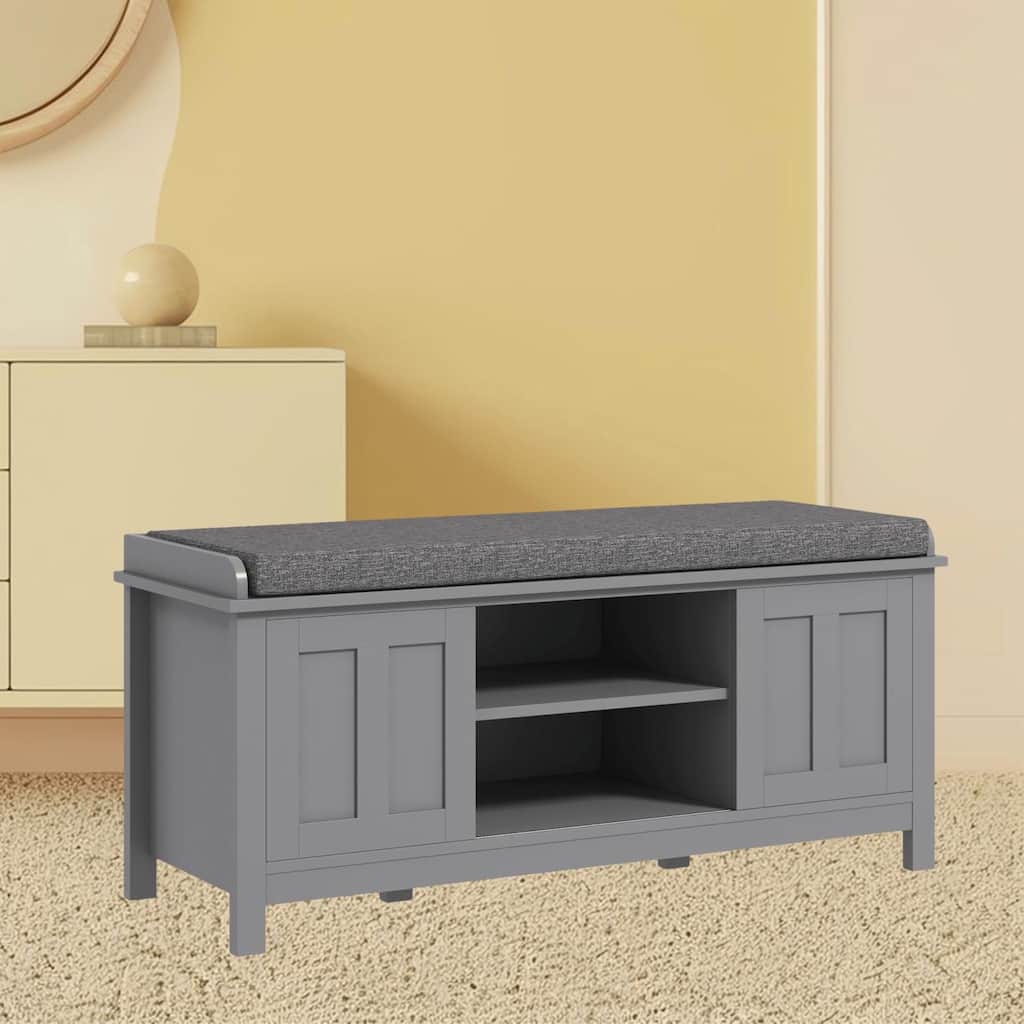 Modern Shoe Bench with Comfortable Cushion, 6 Storage Compartments, and Sliding Doors for Entryway or Hallway Organization