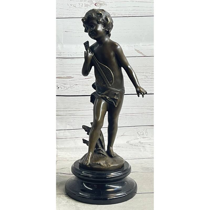 Signed Moreau Young Boy With Banjo Music Musician Clic Bronze Sculpture