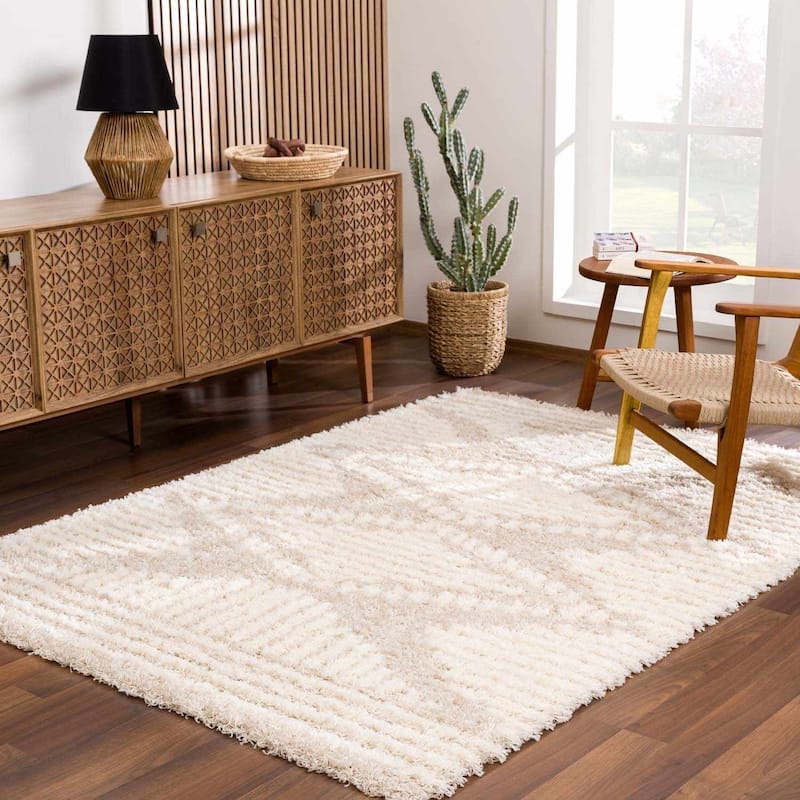 Hauteloom Igor Living Room, Bedroom Area Rug - Plush Pile - Beige, Ivory - 5'3" x 7'3"