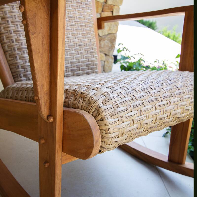 Cambridge Casual Camden Teak Outdoor Rocking Chair with Padded Woven Seat